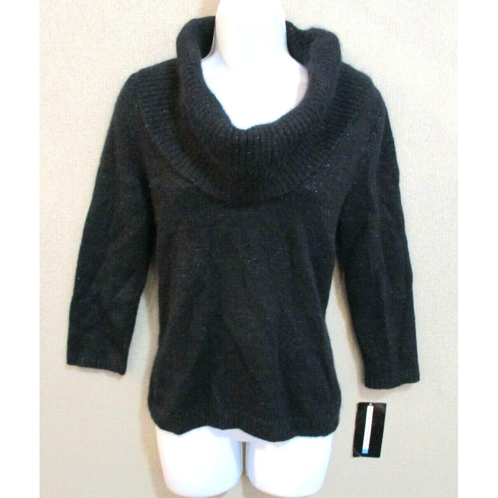 REQUIREMENTS Women's Cowl Neck Sweater Size Small Black & Silver Sparkly NEW NWT
